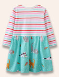 Ice Cream Cat Printed Striped Dress