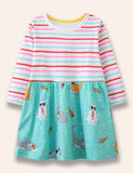 Ice Cream Cat Printed Striped Dress