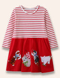 Lovely Kitten Appliqué Striped Dress