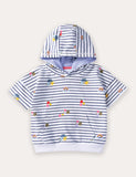 Striped Printed Hooded Short Sleeve T-Shirt
