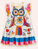 Cartoon Owl Appliqué Dress