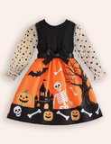 Halloween Printed Long Sleeve Tulle Dress