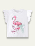T-Shirt mit Flamingo-Print und Fliegenärmeln