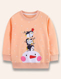 Cartoon Penguin Snowman Printed Snow Dotted Sweatshirt