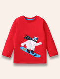 Snowboarding Polar Bear Appliqué Long Sleeve T-Shirt