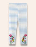 Floral Embroidered Striped Leggings