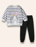 Bunny Appliqué Striped Sweatshirt Set