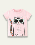 Cat Printed Round Neck T-shirt