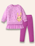 Gleoite Bunny Appliqué Rose Dotted Tulle Sciorta Sweatshirt Set