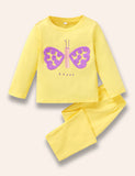 Conjunto de camiseta de manga larga con mariposa feliz de color liso