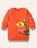 Cartoon Butterfly Flower Applique Sweatshirt Set