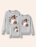 Halloween Cartoon Ghost Printed Family Matching Sweatshirt