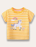 Unicorn Appliqué Striped T-Shirt