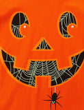 T-shirt a maniche lunghe stampata con sorriso di zucca incandescente di Halloween