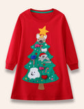 Kleid mit süßer Welpen-Weihnachtsbaum-Applikation