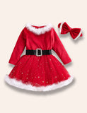 Christmas Long Sleeve Star Tulle Party Dress Set