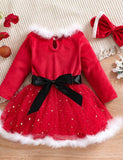 Christmas Long Sleeve Star Tulle Party Dress Set