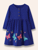 Butterfly Birdy Appliqué Dotted Dress