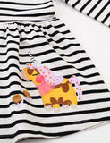 Cartoon Unicorn Appliqué Striped Dress