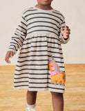 Cartoon Unicorn Appliqué Striped Dress