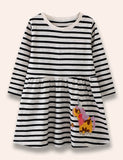 Cartoon Unicorn Appliqué Striped Dress