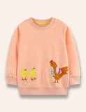 Linda sudadera con aplique de gallina y pollo