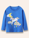 Rainbow Unicorn Appliqué pikkade varrukatega T-särk