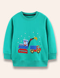 Christmas Santa Claus Excavator Appliqué Sweatshirt