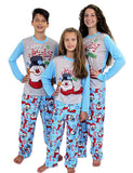 Passender Familien-Pyjama mit Weihnachtsmotiv „Happy Jolly Snowman“.