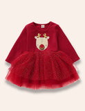 Christmas Reindeer Appliqué Tulle Dress