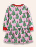 Kleid mit Weihnachtsbaum-Print