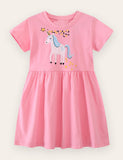 Unicorn Star Embroidered Cotton Dress