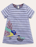 Turtle Appliqué Short-Sleeved Striped Dress - Mini Taylor