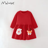Santa Reindeer Embroidered Long-sleeved Dress