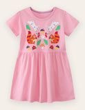 Cute Animal Appliqué Cotton Dress