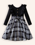 Knitted Plaid Flying Sleeve Princess Dress