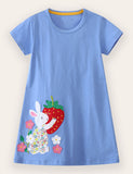 Rabbit Strawberry Appliqué Cotton Dress