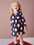 Santa Print Cotton Long-sleeved Dress