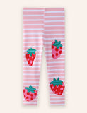 Strawberry Applique Striped Leggings