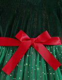 Christmas Velvet Bow Tulle Long Sleeve Dress