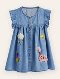 Denim Appliqué Button Dress