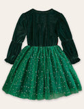 Christmas Velvet Bow Tulle Long Sleeve Dress