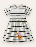 Striped Unicorn Appliqué Cotton Dress