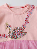 Swan Appliqué Tulle Cotton Dress