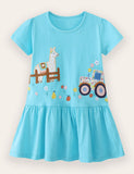 Cute Truck Lamb Appliqué Cotton Dress