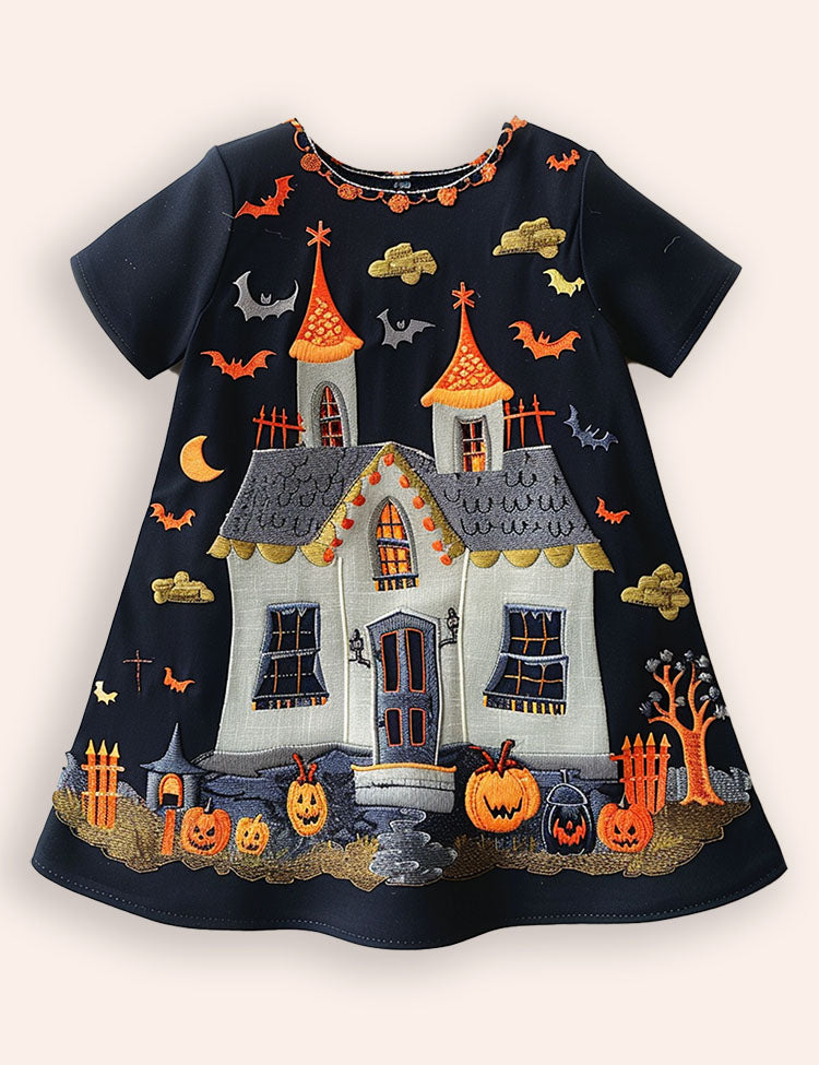 Halloween Haunted House Appliqué Dress