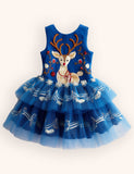 Tulle Floral Reindeer Embroidered Dress