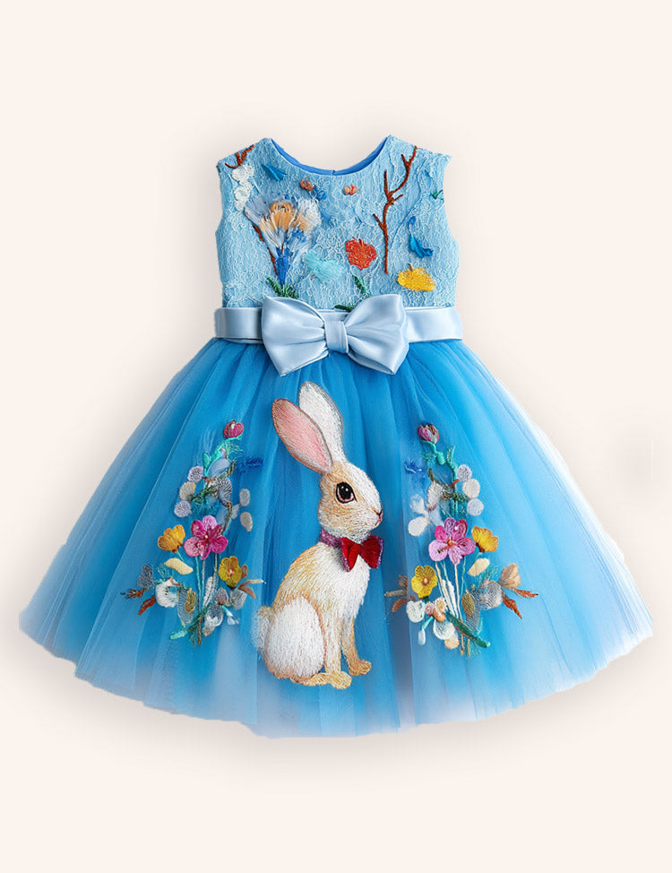 Tulle Floral Bunny Appliqué Party Dress