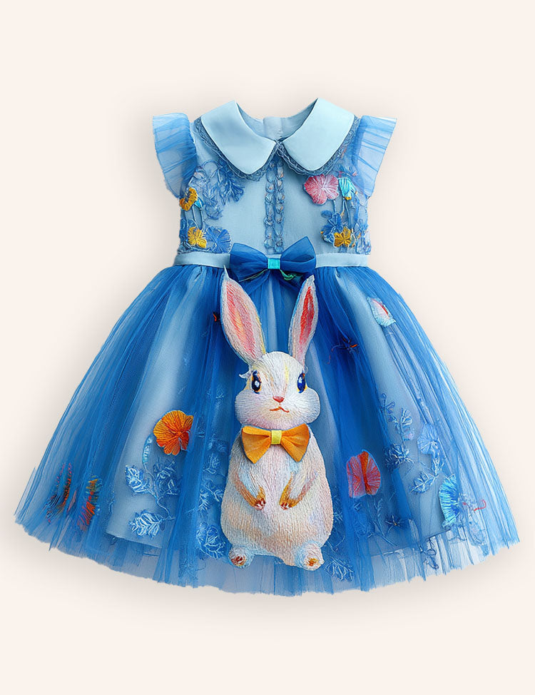 Tulle Floral Bunny Appliqué Party Dress