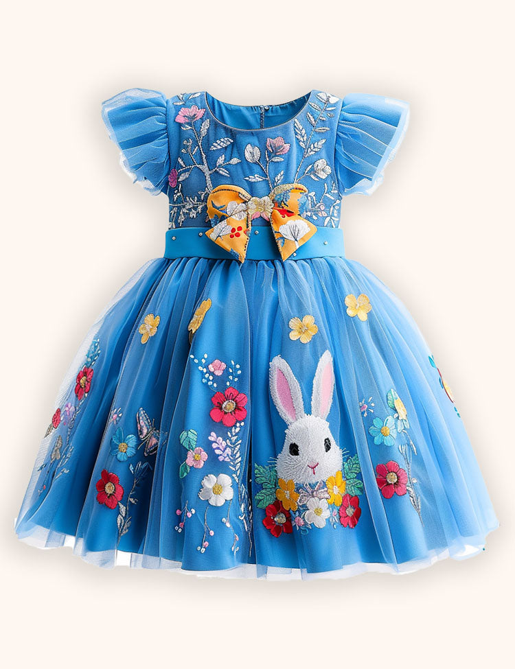 Flower Bunny Applique Tulle Dress